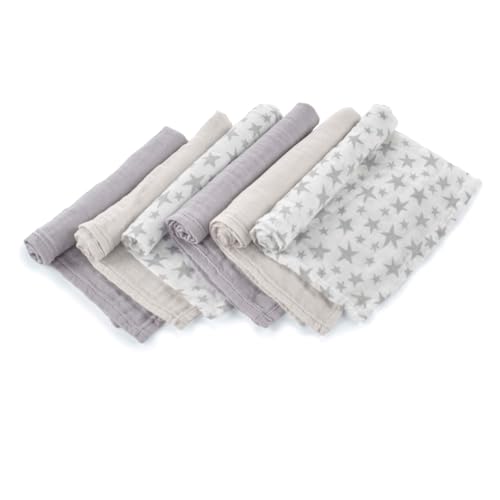 Jané Pack de 6 Muselinas Multiusos, Lactancia, Tejido Natural Algodón y Bamboo, Antiácaros, Ecológico, 35x35 cm, Gris