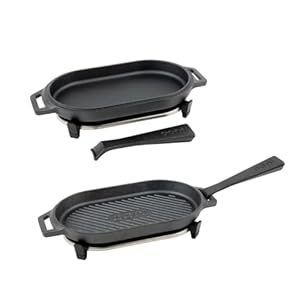 Ooni Cast Iron Pan Bundle – Ooni Sizzler Pan + Ooni Grizzler Pan – Perfect For Cooking Meat and Vegetables in Ooni Pizza Ovens