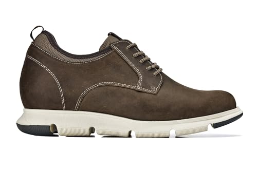CALTO Men's Invisible Height Increasing Elevator Shoes - Coffee Brown Lace-up Premium Leather Casual Derby - 3.3 Inches Taller - J1201 - Size 8.5 D(M) US2