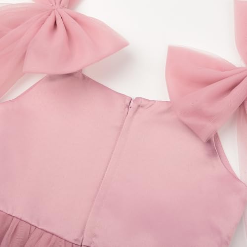 Uhnice Girls Sleeveless Tulle Dress with Fixed Shoulder Bows for Flower Girl Wedding Party4