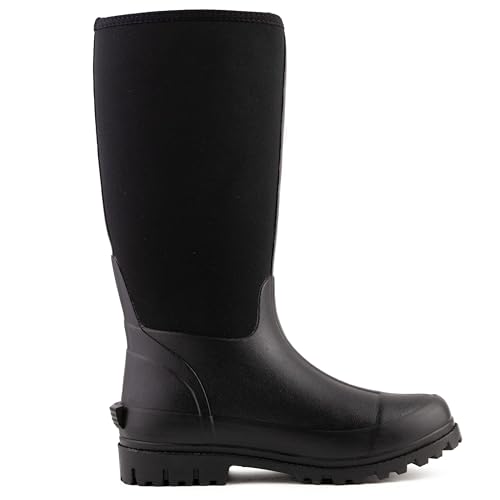 Savage Island Damen Neopren-isolierte Gummistiefel Warm Gefüttert Vollständig Kniehoch Wasserdichte Gummistiefel, Schwarz , 40 EU