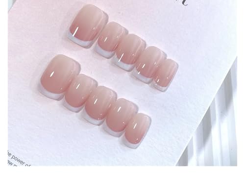 10pcs Pink French Handmade Nails - Short French Style False