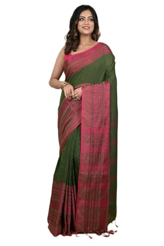 Image of eC ESHA'S COLLECTION Women's Cotton Blend Begumpuri Handloom Saree With Unstitched Running Blouse Piece