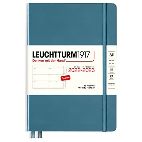 LEUCHTTURM1917 366037 Wochenkalender Medium 2023, 18 Monate, Stone Blue Cover
