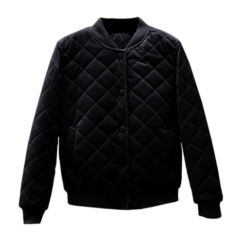 Women's Diamond Lightweight Quilted Bomber Jacket Stand Collar Long Sleeve Button Warm Velvet Down Coat with Pockets