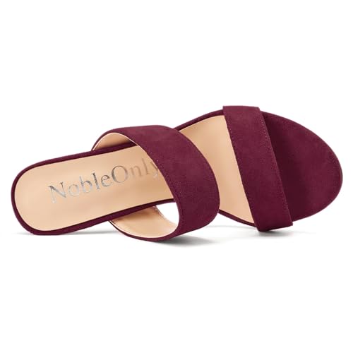 Image of NobleOnly Womens Round Open Toe Heeled Sandals Two Strap Stiletto High Heel Sandals Backless Dress Slip-on Mules Sandals 3.9 Inches Heels