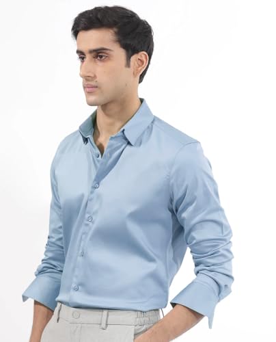 Image of IndoPrimo Men's Satin Shirt with Spread Collar Neck Line Solid Pattern Full Sleeves Regular Fit Western Style and Standard Length