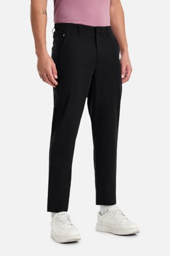 Image of SNITCH Men Trousers Casual Wear | Regular Fit Mid Rise Straight Leg Solid Pattern | Durable Polyester & Plain Weave Fabric for Daily Use & Office Outings