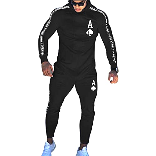 Men's Personalized Hoodie Tracksuit 2 Piece Outfit Casual Long Sleeve Sweat Suit Full Zip Sports Jogging Suits(L,Black) #TOP11