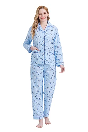 Image of GLOBAL Women Cotton Pajamas Long Sleeve PJs Button Down Sleepwear S-3XL