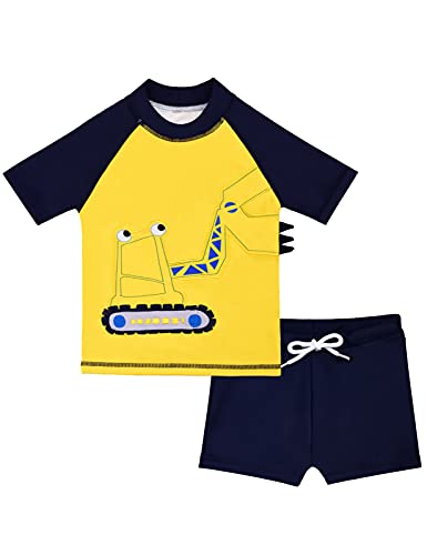 Cadocado Boys 2Pieces Swimsuits Rashguard Lovely Lizard Bathing Suit Swimwear Baby Swimsuit Boy, Yellow Forklift, 5-6Y