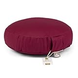 Bodhi Meditationskissen Rondo ECO extra flach | Bodenkissen mit Bio Dinkelfüllung | Bezug aus 100% Baumwolle | Yogakissen mit 15,5 cm Sitzhöhe | Waschbarer Bezug mit Trageschlaufe | aubergine
