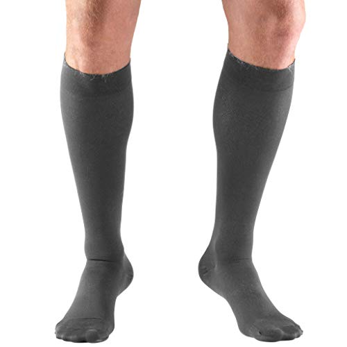 Image of Truform 20-30 mmHg Compression Stockings for Men and Women, Knee High Length, Closed Toe, Gray, X-Large (8865GR-XL)