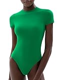 PUMIEY Bodysuit for Women Short Sleeve Green Body Suits Green Tops Women Fashion Clothing Shirt Shamrock Medium