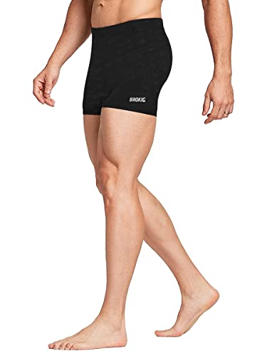 Brokig Men's Shining Scales Swim Jammers,Square Leg Swimming Short, Durable Swimsuit Brief Training Racing Bathing Suit(Black,Large) #TOP2