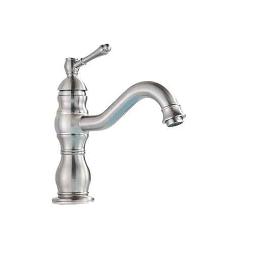 MXXQRHF Kitchen Faucets, 1PCS Antique Brass Basin Faucet Countertop Mount Single Handle Bathroom Long Spout Wash Basin Hot and Cold Mixer Faucet Sink Faucet (Nickel short)