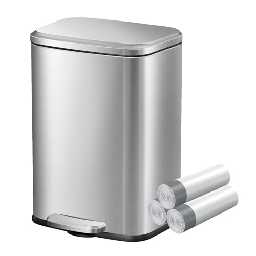 KSSKSS KUK Poubelle de Salle de Bain 6L, Poubelle à Pédale Acier Inoxydable, Couvercle à Fermeture Douce, Seau Intérieur Amovible, Design Élégant, Anti...