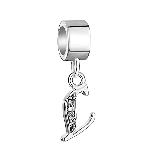 LovelyJewelry Sterling Silver Alphabet Beads A-Z Letter Initial Spacer Dangle Clear Crystal Charm for Snake Chain Bracelets (L)