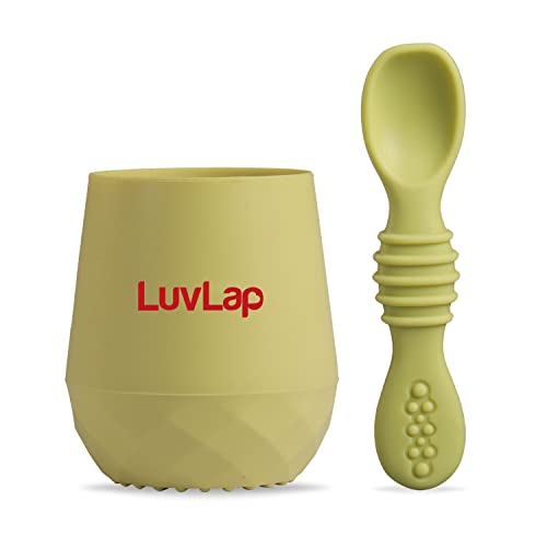 LuvLap Silicone Baby & Toddler Training Cup & Spoon, 100% Food Grade Silicone, Unbreakable, BPA & Plastic Free, Baby Led Weaning Utensil, Baby Shower Gift