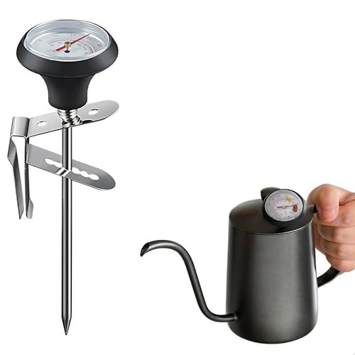 GoodTool Coffee Thermometer Food Thermometer Stainless Steel Probe for Pour Over Coffee and Milk Frothing Clip-On Probe with Dual Scale Display