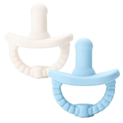 Image of NatureBond Baby Silicone Pacifiers (2 Packs) + Pacifier Case | Soothie Pacifier 6-18 Months | Blue & Cream | BPA-Free Food Grade Silicone Binkies, Baby Boy Pacifier, Chupones para Bebes