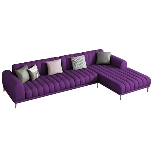 Image of Casaliving Herrick RHS 6 Seater L Shape Sofa Set with 2 Puffy for Living Room (Purple) Premium Velvet Fabric Sofa