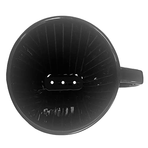 Goldtone #2 Pour Over Coffee Maker - Ceramic One Single Cup Black Coffee Brewer - Reusable Cone Drip Holder Flat Bottom With 3 Holes + 1Oz Coffee Scoop (Black, Pour Over + Scoop) #TOP2