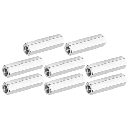 M METERXITY 8-Pack M4 x 0.7-Pitch Hex Coupling Nuts, 25mm Length 304 Stainless Steel Fully Threaded Rod Coupling Nut for Machine/Industrial, Studding Connector Fasteners[Silver Tone]