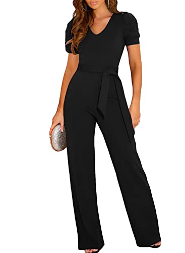 Dokotoo Jumpsuit Damen Elegant Kurzarm Lang Overall Hosenanzug V-Ausschnitt...