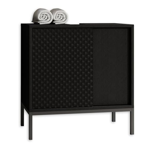 Stella Trading Berlin-Armario bajo Lavabo para baño en Color Negro, Madera de ingeniería, Waschbeckenunterschrank