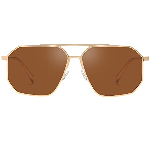 DUCO Polarized Sunglasses Men Women Retro Classic Square Sun Glasses Oversized Vintage Metal Frame Trendy Shades DC3032