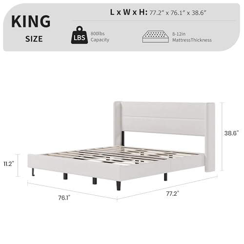 GAOMON King Size Bed Frame with Velvet Upholstered Wingback Headboard by GAOMON - Used condition - Image 2