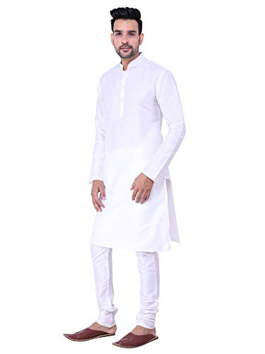 Image of HUZUR Men's Silk Solid Straight Long Kurta Pyjama Set| Ethnic Wear