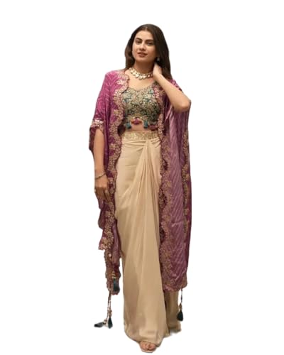 Image of Women Indo Western Dhoti Set with Blouse and Shrug Sequins Embroidery Bandhani Print Ethnic Wear