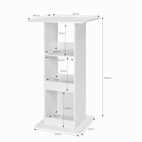 Miniatura 3 de Woltu Mesa De Bar Cuadrada, Mesa Bistró Con 3 Estantes De Almacenamiento, Para Cocina, Mesita Auxiliar Para Salón Y Comedor, 60x60x109cm, Blanco