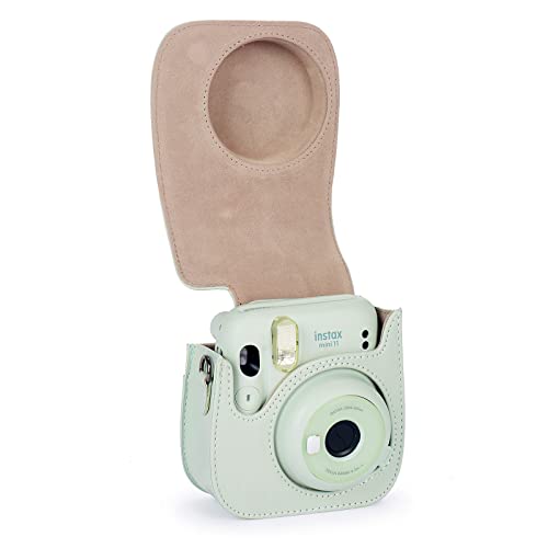 Phetium Instant Camera Case Compatible With Instax Mini 11,Pu Leather Bag With Pocket And Adjustable Shoulder Strap (Cloud Green) #TOP2