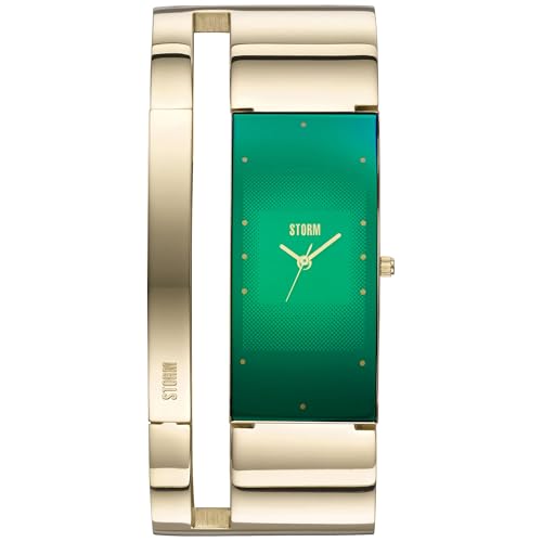 STORM ALVARA Gold Green Unique Women's Bangle Watch with a Cut Out Design and easilink Fastening