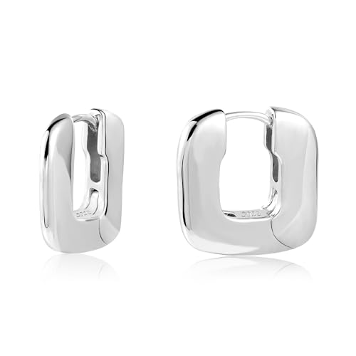 ALEXCRAFT Pendientes Mujer Plata y Oro 14 Kilates - Aros Gruesos Geométricos - Regalos de Joyería