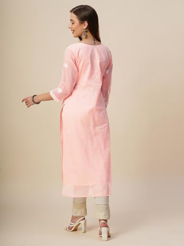 Image of RATAN Muga Cotton Straight Lucknowi Chikankari Ethnic Wear Kurta for Women
