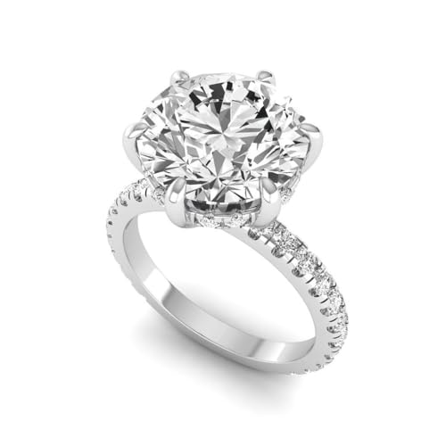 IGI Certified 5.75 Carat Round Lab Grown Diamond (5 Ct, F, VVS2) Hidden Halo 14K Gold Wedding Engagement Ring For Womens