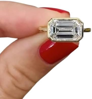 Pretty Jewels 2 Ct Emerald Cut East West Diamond Lab Created Solitaire Bezel Engagement Ring