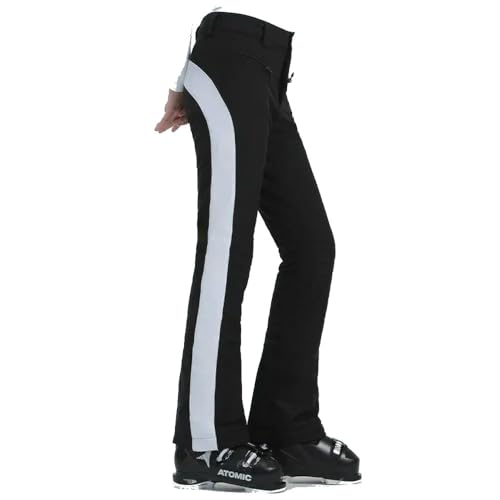 DYRBF Dam smala skidbyxor utomhus varma vattentäta snökläder kvinnor hög elasticitet skidbyxor vinter alpin sport, Svart, XL