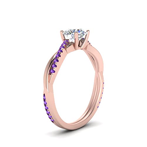 Image of 55Carat Choose Your Gemstone 18k Rose Gold Plated Infinity Twist Ring Crystal Round Shape Side Stone Wedding Valentine Wear Promise Ring with Pave Setting for Women Size US 4 to 12