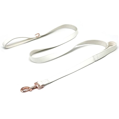 Dog Leash 6ft Long,Traffic Padded Two Handle,Heavy Duty,Double Handles Lead for Control Safety Training,Leashes for Large Dogs or Medium Dogs,Dual Handles Leads (Off-White, 25MM*6FT)