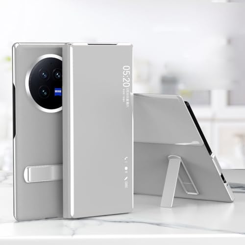 GaliJialiB Compatible con Vivo X Fold 3 Pro Case View Clear Smart Window, Funda For teléfono Luxury Flip Slim Mirror Hard PC Leather con Kickstand Flip Phone Case Todo Incluido(Silver)