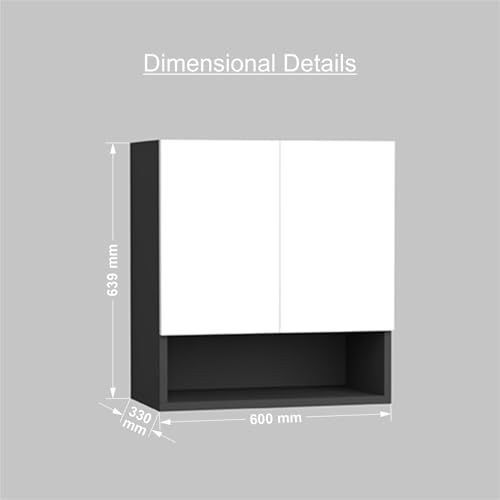 Image of 2 Door Multipurpose Wall Mounted Cabinet with Adjustable & Fixed Shelf | Storage for Kitchen, Bathroom, Office & Living Room | Assembly-DIY | Color-Grey & White | Size-60x33x63.8 Cm