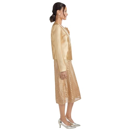 Masseys Geometric Dress with Jacket for Women with Removable Flower Detail2