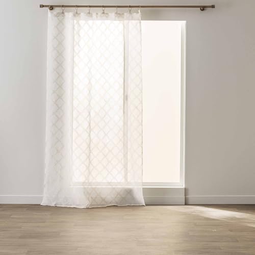 Suavidad Interior, Visillo con Anillos (140 x 240 cm) Solis Blanco, Velo Arenado con Hilos Metalizados