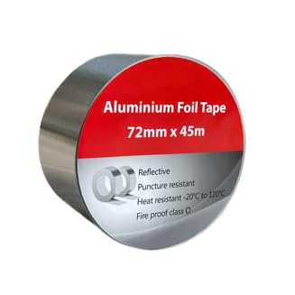Aluminium Foil Tape (72mm x 45m) 16 BOX, Cold Weather Strong Adhesive, Heat Resistant -20°C to 120°C, Reflective, Puncture Resistant, Fire Proof Class 0 (16, 72mm/45m)