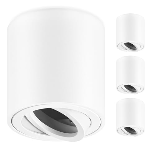 GeyouLux 4 x Adjustable Surface Mounted Spotlight, GU10 230V Ceiling Spotlights Ø80 x 84 mm, Ceiling Light LED GU10 Socket, Downlight Lamp Lighting for GU10 and LED Modules, White Round